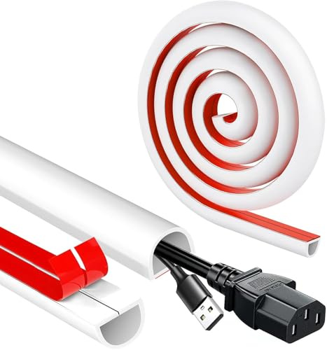 Gaine de câbles blanche de 3 m - Auto-adhésive - Gestion des câbles - Mini cache-câbles flexible - Cache-câbles pour mur et sol - Pour cacher les fils pour câbles électriques