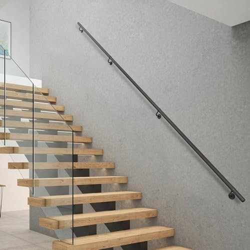 Treppengeländer aus schwarzem Metall, rund, 3 m, für Innenbereich, Treppengeländer, Haltegriffe für Wand, Eisen, Treppenhaus, Baluster, Handläufe, Terrassendielen, Geländer, Veranda, Stützstange