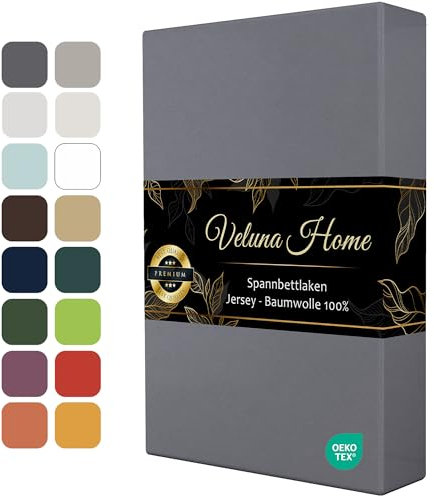 Veluna Home Premium Spannbettlaken 90x200 cm – Anthrazit - 100% Baumwolle Spannbettlaken 150g/m², Oeko-TEX Zertifiziert, Bettlaken Jersey, Spannbetttuch, Matratzenhöhe bis 30 cm
