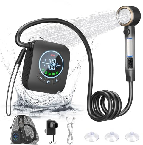 Portable Shower – 8000mAh Rechargeable Camping Shower, 6.0L/min Portable Shower Pump, Outdoor Shower for Camping, Hiking, Traveling, Washing