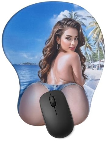 Sexy 3D Mousepad mit Handballenauflage – ergonomische Silikon-Unterstützung, rutschfest, weiche Lycra-Oberfläche – Dream Beach Strandmotiv – Geschenkidee für Büro, Gaming & Kollegen