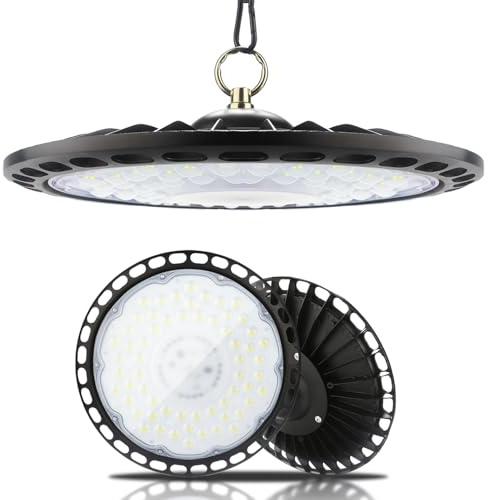 Fynokst 200W UFO LED High Bay Light，Garage Light 30000LM 6000K Super Bright Industrial UFO Lamp IP66 Waterproof Daylight White LED Warehouse Lighting Shed Lighting for Workshop Warehouse Factory