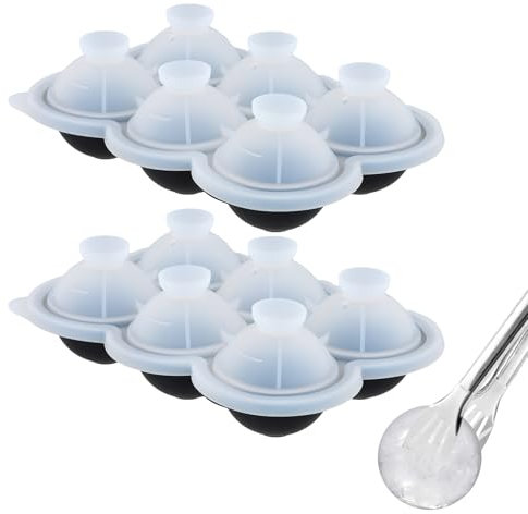 2 Pezzi Stampo Ghiaccio Sferico, 6 Cubetti da 5 cm in Silicone con Coperchio - Senza BPA, Facile Estrazione e Impilabile - per Whisky, Cocktail, Succhi, Cioccolato e Alimenti per Bambini