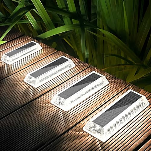 Lacasa Solar Lights Outdoor Garden, Solar Decking Lights 4 Pack, IP68 Waterproof 50LM LED Step Path Driveway Fence Ground Light Solar Powered for Garden Yard Patio Pathway Lighting, Cool White 6000K