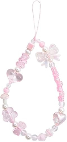 Txuolin 1 x rosa Acryl-Perlen-Handyband, Anti-Verlust-Handschlaufe, Anhänger zum Aufhängen, Handy-Schlüsselband, Handy-Handgelenk-Handband, Handy-Charm-Dekoration, Universal, Acryl