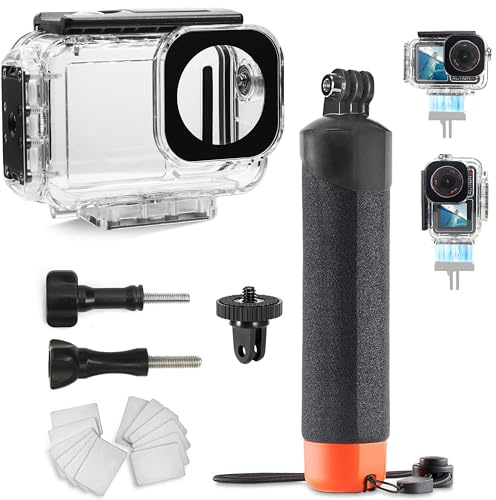 FitStill wasserdichte Schutzhülle für DJI OSMO Action 5 Pro/4/3 | 60 M/196 FT Unterwassergehäuse mit magnetischer Schnellverschluss-Schnittstelle + Einbeinstativ-Schwimmgriff Action5pro Zubehör