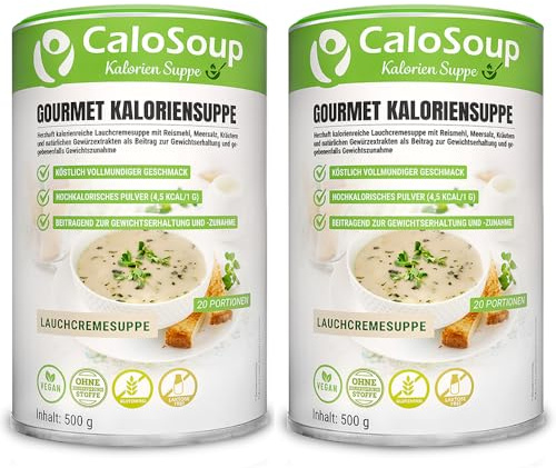 CaloSoup Hochkalorische Suppe, Lauchcreme, 2er Sparset, 40 Portionen | Für Gewichtszunahme, hochkalorische Nahrung, Gourmet-Fertigsuppe