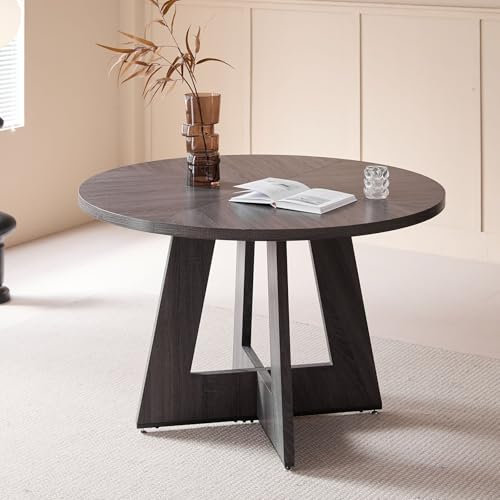BenyLed Runt matbord (MDF-bänkskiva) med massiva träben; modernt köksbord för matsal, vardagsrum, café, kontor, 120 x 120 x 76 cm (svart)