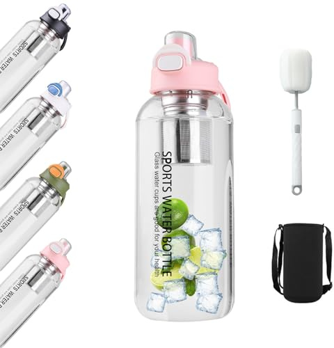 Trinkflasche/Glasflasche/1200ml mit Filter & Bürste,Transparent Borosilicate GlasWasserflasche, Auslaufsichere Sportflasche,für Fitness, Wandern, Camping, Schule & Büro，spülmaschinenfest (1200ml)