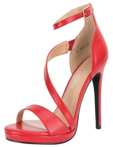 Shayenne La Bottine Sandaletten Damenschuhe Pumps Abendschuhe Rot Größe 39 – 11 cm Pfennigabsatz – Elegante High Heels mit Knöchelriemen – Schuhe für Hochzeit, Party, Abendkleid & Alltag