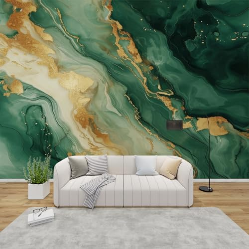 PaxGloz Fototapete Grün Gold Tapete Steinoptik Tapeten Vliestapete Modern Wandtapete Wohnzimmer Schlafzimmer Kinderzimmer Wanddeko Motivtapeten 150 x 105 cm (B x H)