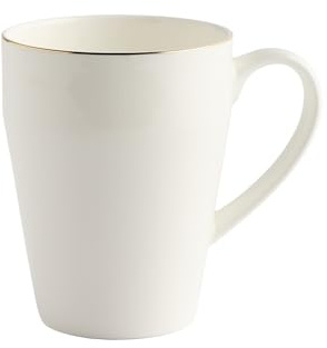 home&you - Simply Tasse, Kaffeebecher, Teetasse, Groß, 370 ml, aus Fine Bone China Porzellan, mit Goldrand, 11 x 8,5 x 12 cm - Weiß