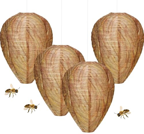Wasp Nest Decoy, 4Pcs Realistic Fake Wasp Nes, Effective Wasp's Trap | Alternative Wasp's Repellent Outdoor, Fits Home Garden and Agricultural Use, Made of Craft Paper (11.8 x 8.6 in)