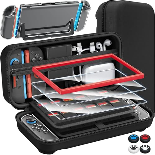 Fenolical 14 en 1 Kit D'accessoires Compatible avec Nintendo Switch 2,Kits Coque Rangement pour Switch 2,Étui de Protection Film de Protection Verre,avec 2 Guides, 4 Protections pour Joysticks etc