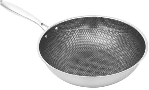 POPETPOP Sartén De Acero Inoxidable Wok Para Asar Antiadherente Sartén Wok Tradicional Chino Mango Ergonómico Para Cocinar Verduras La Cocina