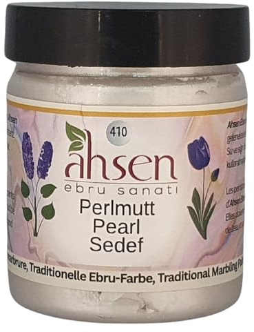 Ahsen Ebru Marmorierfarbe 105 ml – Wasserbasierte, konzentrierte Marmorierfarbe für Papier, DIY, Kunstprojekte & Dekoration – Gruppe 1 – Traditionelle Ebru-Kunst aus der Türkei (Perlmutt)