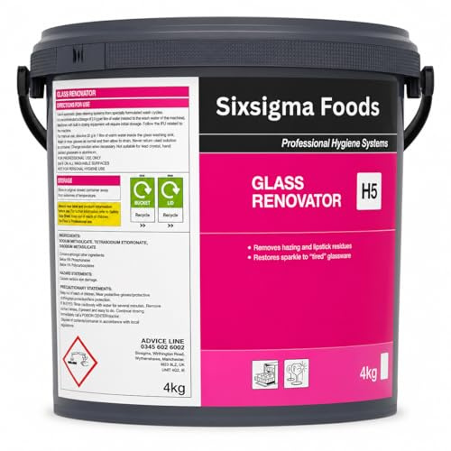 Sixsigma Foods Glass Renovator 4kg - Powerful Powder Formula for Deep Cleaning & Restoring Glassware, Removes Stains - Ideal for Dishwashers in Bars & Commercial Kitchens