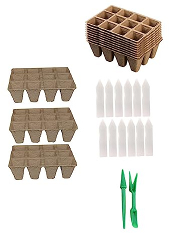 iplusmile Macetas Biodegradables para Germinación de Plantas Contenedores de Incluye Etiquetas y Herramienta de Trasplante para y Huertos
