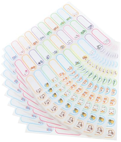 Uonlytech 10 hojas Etiquetas Adhesivas Impermeables para Nombre con Pegatinas Colores Autoadhesivas para Clasificación Oficina y Escuela Diseño de Animales Kawaii