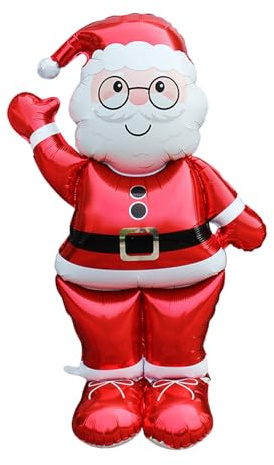 Weihnachtsmann Folienballon Stehender, XXL Großer Stehballon Nikolaus, 3D Weihnachtsmann Luftballons Weihnachtsdeko, Stehend Aluminiumfolie Ballon für Weihnachten Party Deko