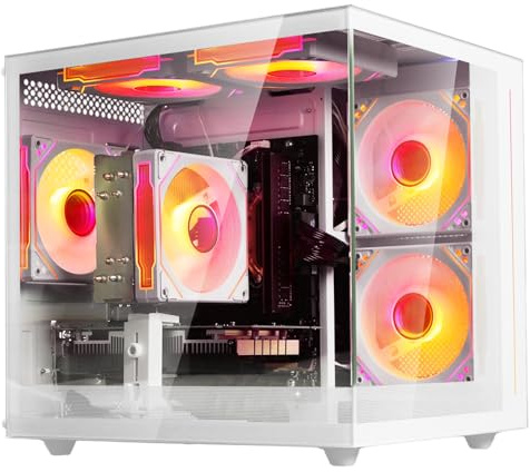 suevery Prebuilt Gaming PC |16G RAM | AMD Ryzen5 6Cores 3.6G Up to 4.1G | 512G SSD | RX560 4G | Wi-Fi 6 White Desktop Computer Gamer Home