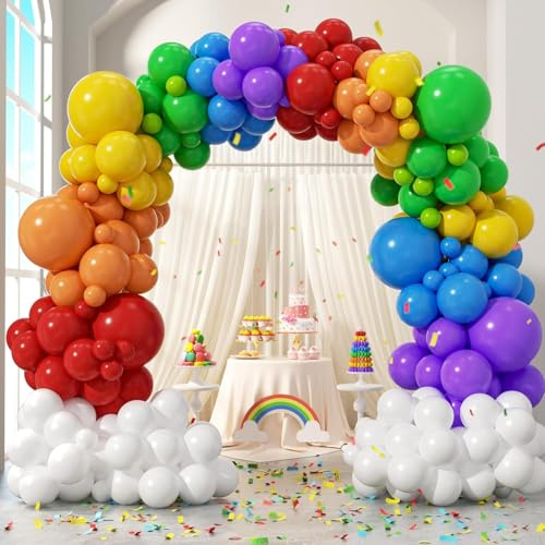 160pcs Rainbow Balloon Arch Kit with Red Purple Yellow Blue Orange White Lime Green Balloons for Graduation Baby Shower Colorful Rainbow Birthday Party Decorations