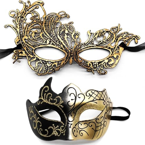EDLMKM 2 Pcs Masquerade Mask, Lace Half-Face Masks, Masquerade Masks for Couples, Couple Masquerade Masks, Sexy Venetian Carnival Masks, for ​Masquerade Venetian Carnival Party Dress Halloween Masks