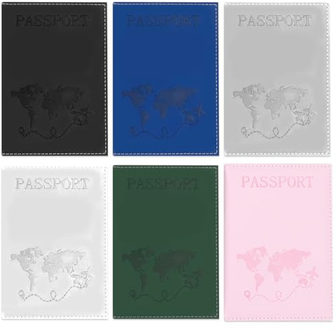 KTPCN 6 Pcs Funda Pasaporte, Funda para Pasaporte de Cuero de PU, Tapa del Pasaportes, Portada Fundas Porta Pasaportes, Portadocumentos para Mujeres Hombres, Tarjeta de Crédito Visita Accesorios
