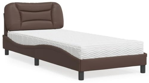 Holamys Hvar säng med madrass, brun, 90 x 200 cm, konstläder, vågdesign, komfort-skummadrass, sovrumsmöbler