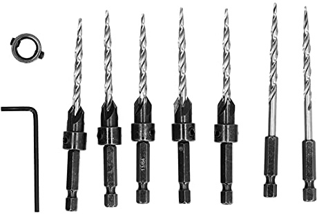 Juego de brocas avellanadoras para madera, brocas cónicas ajustables con vástago hexagonal de 1/4, broca avellanadora 11/64 para carpintería, construcción de acero de alta