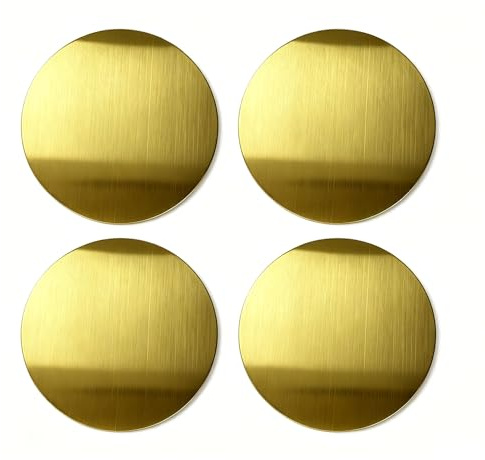 Stainless Steel Coasters 4 Pack, 10cm Round Metal Cup Mats for Drinks, Table Coasters for Coffee Shop, Tea, Home, Office, Bar, Gold
