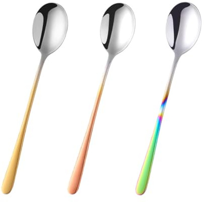 OSALADI Cucharas Soperas Multiusos Acabado Pulido, Diseño Simple y Elegante de Acero Inoxidable Mango Largo 3piezas para Uso en Oficina y Hogar