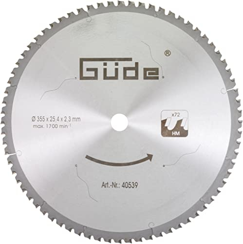 Güde Metallkreissägeblatt HM 355x25,4x72Z (Ø 35,5 cm, 2,54 cm Sägeblattbohrung, 72 Zähne, max. 1700 1/min, ohne Kühlung, geeignet für Nichteisenmetalle wie Stahl, Aluminium, Plastik Verbundstoffe)