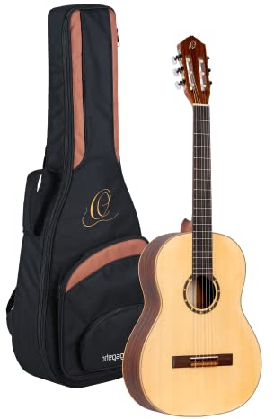 Ortega Guitars 4/4 Konzert Gitarre – Slim Neck – Family Series – Inklusive Gig Bag – Fichte, Mahagoni, Natur (R121SN)