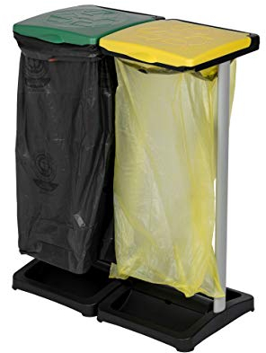 Kreher Müllsackständer aus Kunststoff mit Deckel, 2tlg. Hält max. 2 Säcke mit ca. 110 Liter Volumen. Mit Fach für Müllsäcke. Preiswert und praktisch.