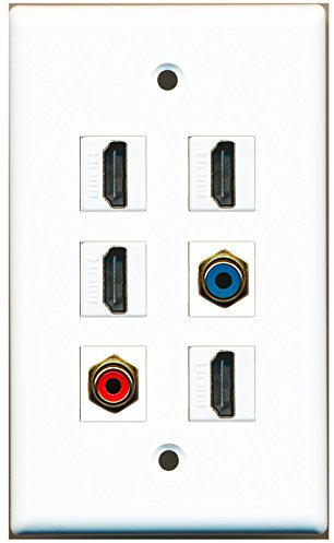RiteAV – 4 HDMI 1 puerto RCA rojo 1 Puerto RCA azul placa de pared