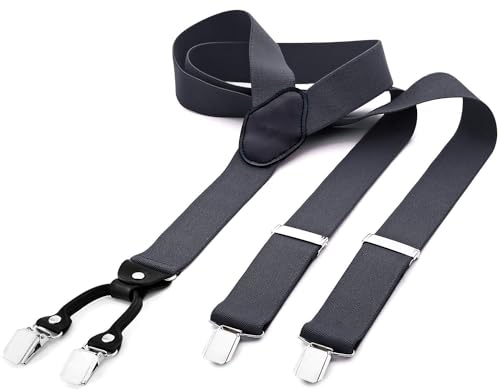 DonDon Hosenträger Herren extra stark grau 3,5 cm Hosenträger Herren breit in Y-Form lang - Starke Clips passend für Anzug Jeans Chinos Vintage Rockabilly Suspenders