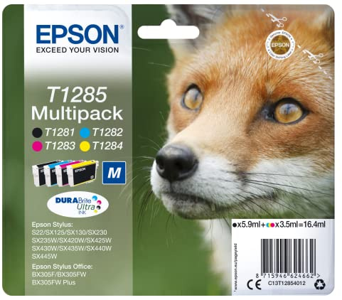 Epson C13T12854022 Original Tintenpatronen Pack of 4, Schwarz/Cyan/Magenta/Gelb
