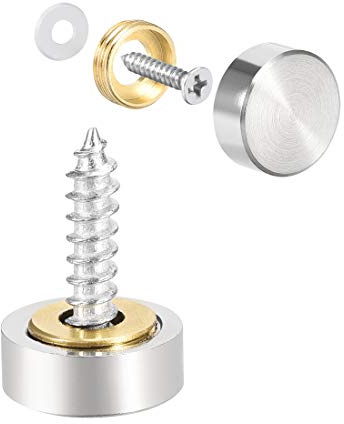 sourcing map Mirror Screws Decorative Caps Cover Nails Brushed Stainless Steel 14mm 4pcs