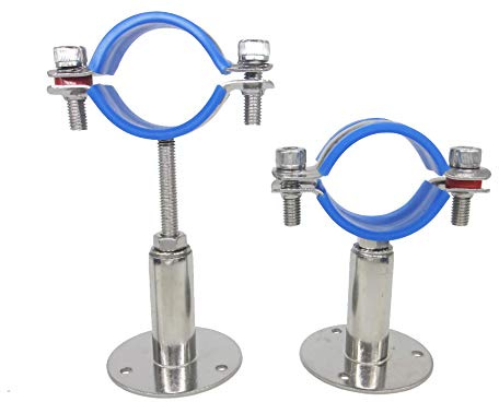 Stainless Steel Adjustable Pipe Clamp Bracket, 1-1/2 Inch, Set of 2 | Wall/Ceiling Mount Support, Heavy-Duty, Rustproof, With Screws