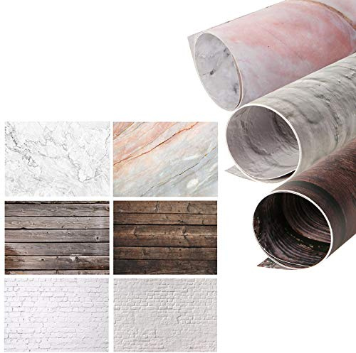 Selens 3 stycken 2-i-1 bakgrund marmor cement tegelsten vägg träkorn | 56 x 88 cm, platt skikt bordsskiva fotografi dubbelsidiga bakgrunder, för gourmetblogger, kosmetika, livfoton