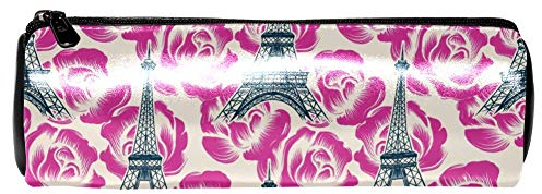 EZIOLY Eiffelturm und rote Rosen Leder Stifte-Etui, Münzbörse, Kosmetiktasche, Make-up-Tasche für Schule, Arbeit, Büro