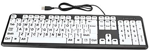 Teclado de Computadora Banapo con Letra Grande, Negro y Blanco, USB con Cable, 104 Teclas, QWERTY, Portátil, Accesible para Personas Mayores y Discapacidad Visual
