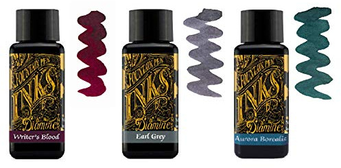 Diamine Füllfederhaltertinte 30ml - Writer's Blood, Earl Grey, Aurora Borealis - 3 x Flaschen