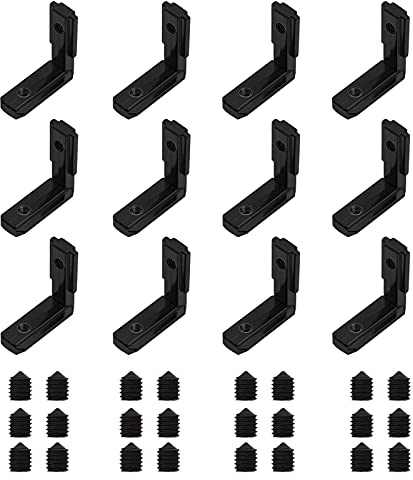 The Lord of the Tools 12 x T-Schlitz Eckverbinder T-Nut Innenwinkel Zinklegierung 90° L-förmiger Klammern für Aluminium Profil Eu 2020 Schwarz