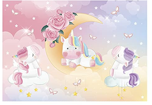 WallArena - Vlies Fototapete Kinderzimmer Einhorn 368x254 cm - Fototapeten - Fototapeten Tapeten für Kinder Kindertapete - Vliestapete Wandtapete Tapete 3D Effekt - Wolken