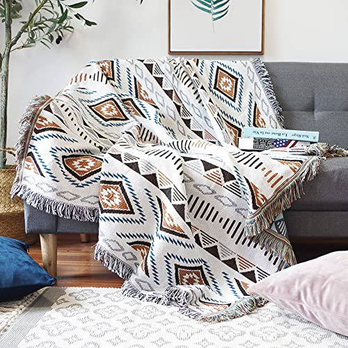 Koomuao Boho Decke Mit Fransen, Geometrische Sofadecke Strickdecke Kuscheldecke Gewebte Tagesdecke Wohndecke Baumwolle Bett Überwurf Couchdecke Dekorative für Wohnzimmer Bett (Stil 8, 90x90cm)