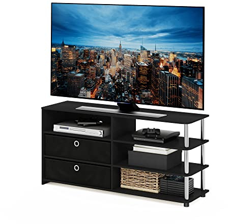 Furinno Jaya Meuble TV Conception Simple avec Poubelles Jusqu'à 55 pouces, Americano/Acier Inoxydable/Noir