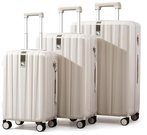 Hanke Luggage Sets 3 piece Carry On Luggage with Wheels PC Hard Shell Suitcases Lightweight Checked Tsa Luggage Extra Large Travel Suitcase Woman Men 20/24/29 Inch(Ivory White)