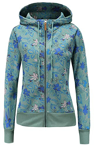 TrendiMax Damsweatjacka, huvtröja, dragkedja, huvtröja, jacka med huva, vinter, sweatshirt, huvjacka, Gröna blommor, XXL